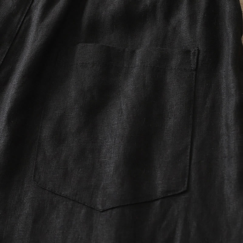 Buddha Stones Solid Color Cotton Women's Button Wide Leg Pants With Pockets - image 19