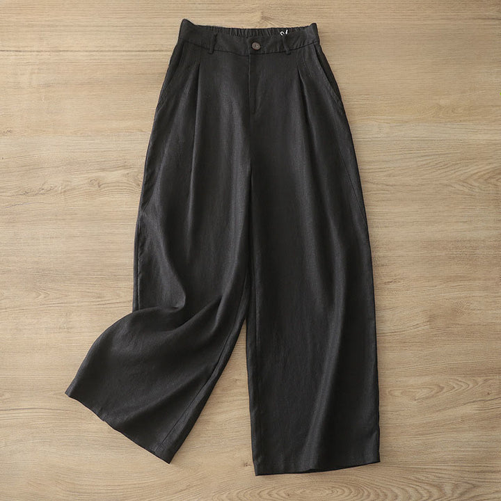 Buddha Stones Solid Color Cotton Women's Button Wide Leg Pants With Pockets - Black - US8-10，UK/AU12-14，EU40-42 (2XL) - image 16