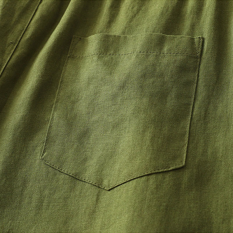 Buddha Stones Solid Color Cotton Women's Button Wide Leg Pants With Pockets - image 24