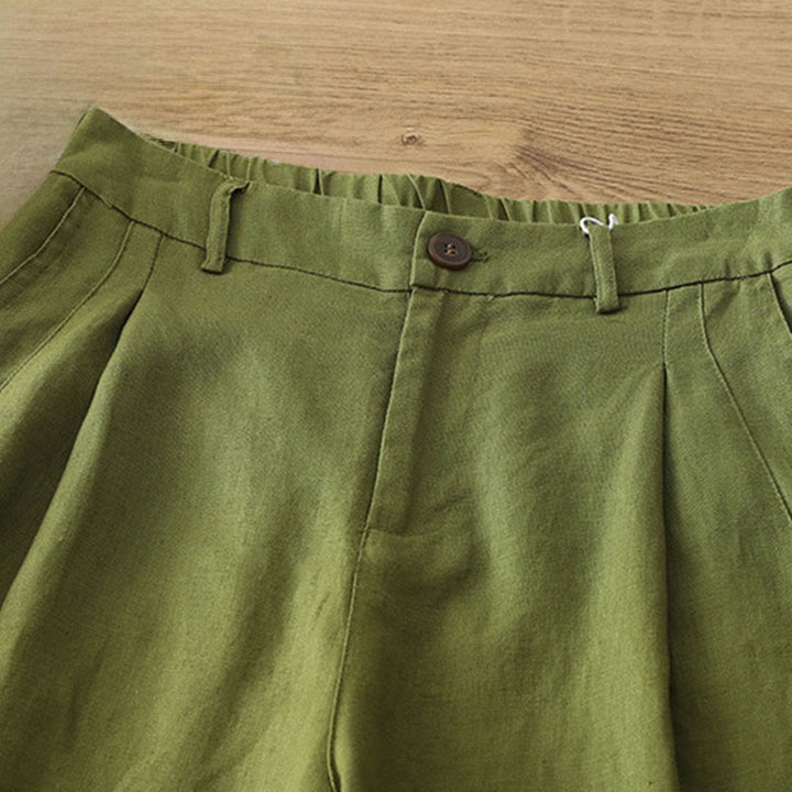 Buddha Stones Solid Color Cotton Women's Button Wide Leg Pants With Pockets - image 21