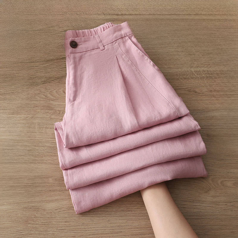 Buddha Stones Solid Color Cotton Women's Button Wide Leg Pants With Pockets - image 26