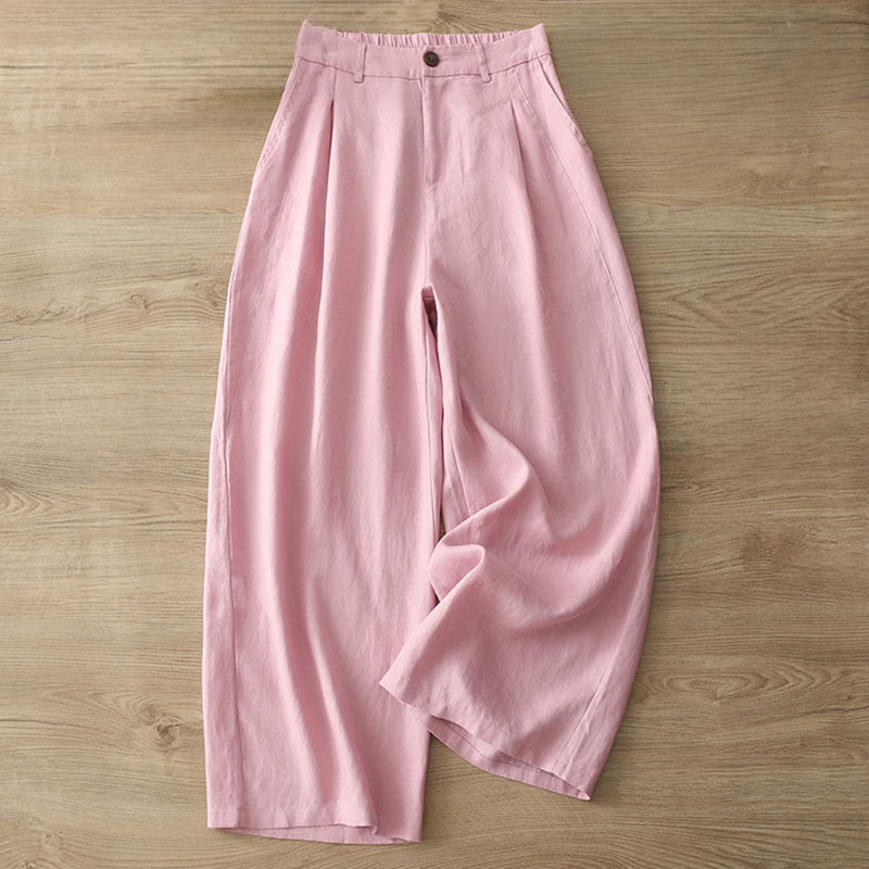 Buddha Stones Solid Color Cotton Women's Button Wide Leg Pants With Pockets - Pink - US8-10，UK/AU12-14，EU40-42 (2XL) - image 25