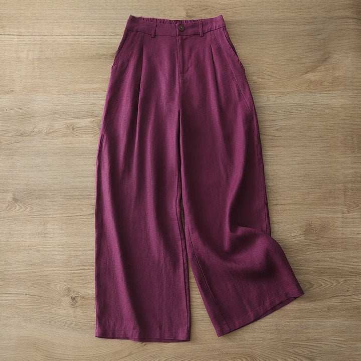 Buddha Stones Solid Color Cotton Women's Button Wide Leg Pants With Pockets - Purple - US8-10，UK/AU12-14，EU40-42 (2XL) - image 30