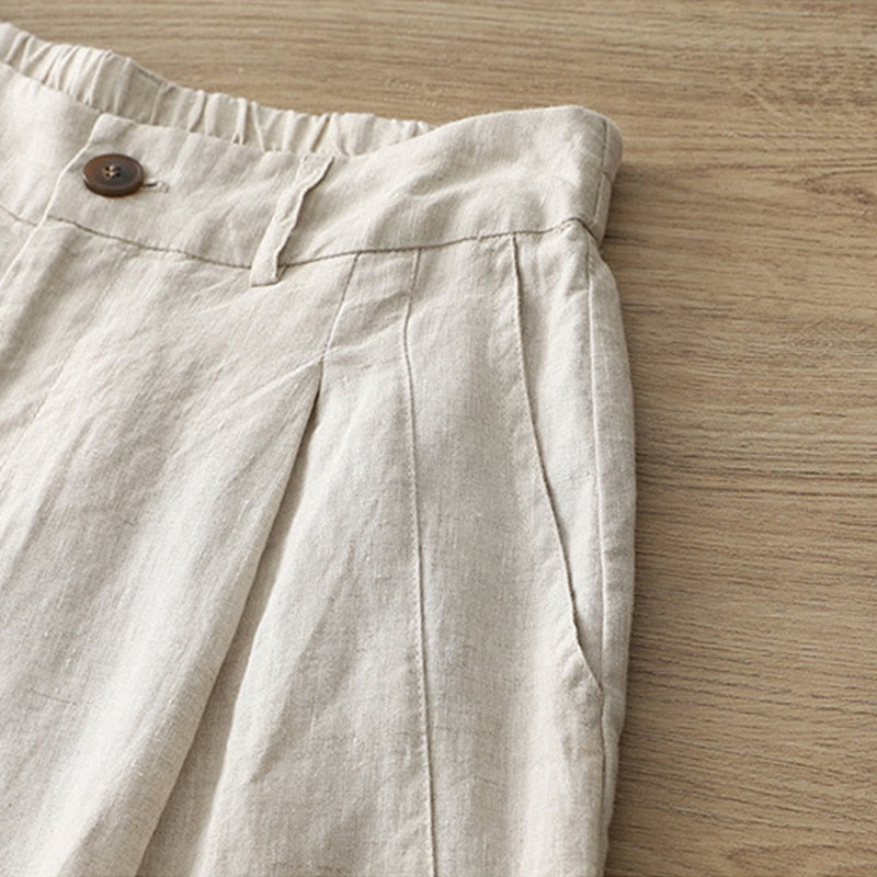 Buddha Stones Solid Color Cotton Women's Button Wide Leg Pants With Pockets - image 36