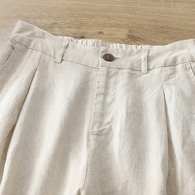 Buddha Stones Solid Color Cotton Women's Button Wide Leg Pants With Pockets - image 37