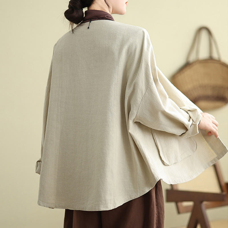 Buddha Stones Women's Long Sleeve Crew Neck Cotton Jacket With Pockets - image 5