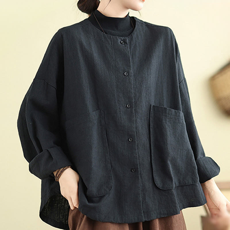 Buddha Stones Women's Long Sleeve Crew Neck Cotton Jacket With Pockets - Black - US14，UK/AU18，EU46 (2XL) - image 10