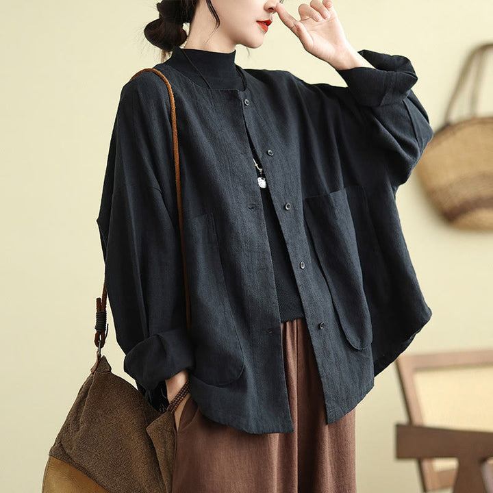 Buddha Stones Women's Long Sleeve Crew Neck Cotton Jacket With Pockets - image 13