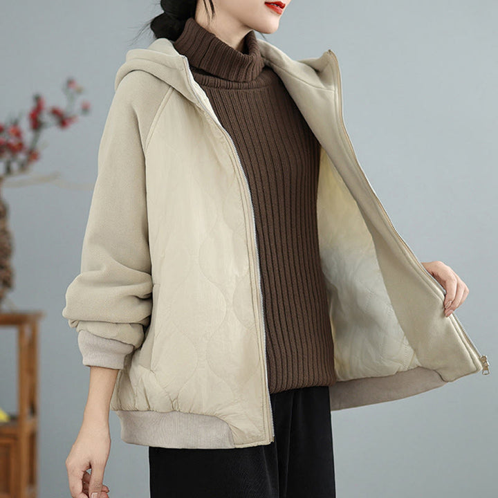 Buddha Stones Women's Long Sleeve Thickened Warm Hood Cotton Jacket With Pockets - image 1