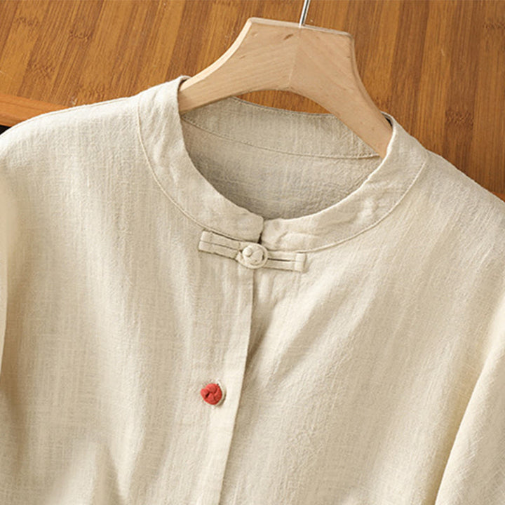 Buddha Stones Casual Frog-button Women's Long Sleeve Cotton Polyester Shirt With Pockets - image 3