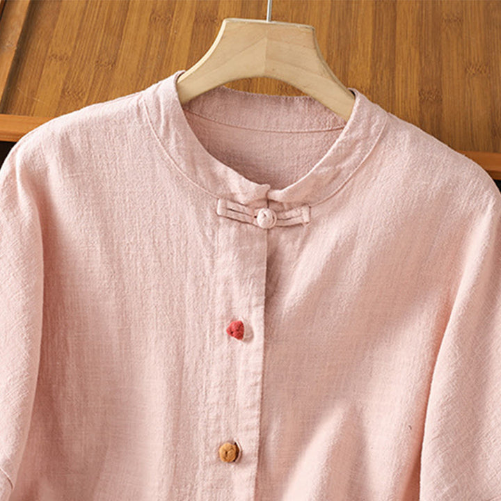 Buddha Stones Casual Frog-button Women's Long Sleeve Cotton Polyester Shirt With Pockets - image 14