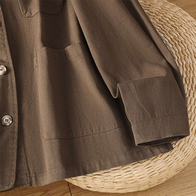 Buddha Stones Casual Women's Long Sleeve Stand Collar Cotton Polyester Shirt With Pockets - image 7