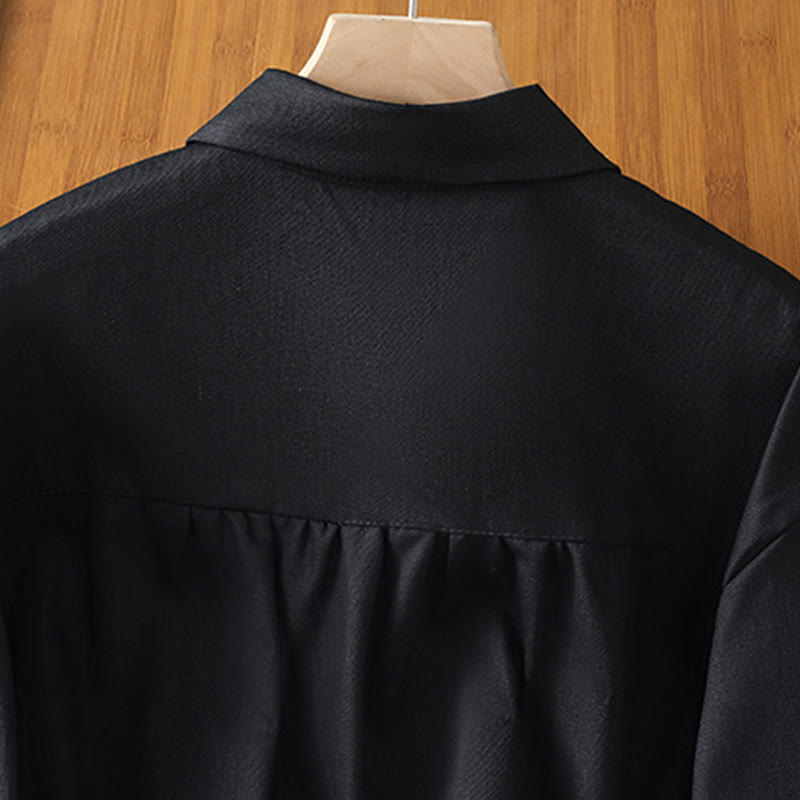 Buddha Stones Casual Women's Long Sleeve Stand Collar Cotton Shirt With Pockets - image 11