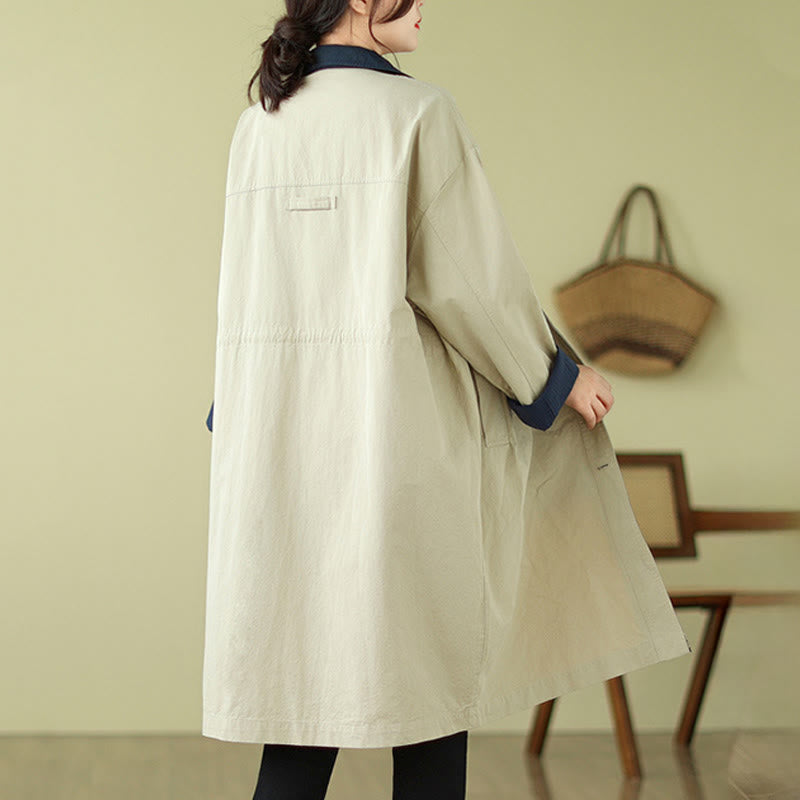 Buddha Stones Splicing Color Buttons Women's Cotton Coat With Pockets - image 1