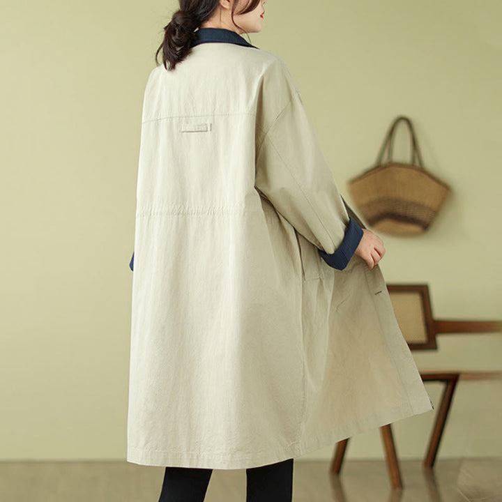 Buddha Stones Splicing Color Buttons Women's Cotton Coat With Pockets - image 1