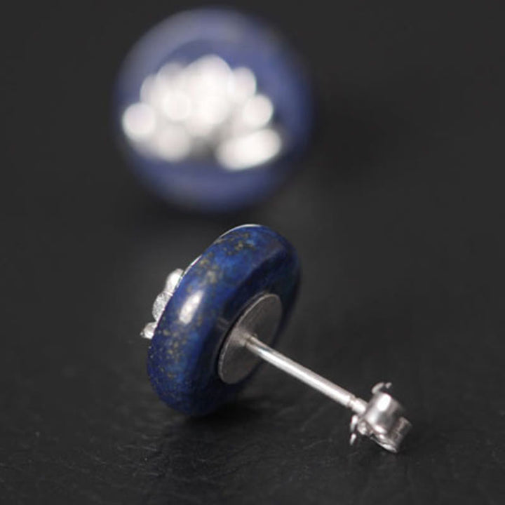 Buddha Stones Lazurite Lapis Lazuli 925 Sterling Silver Lotus Pattern Enlightenment Earrings - image 3