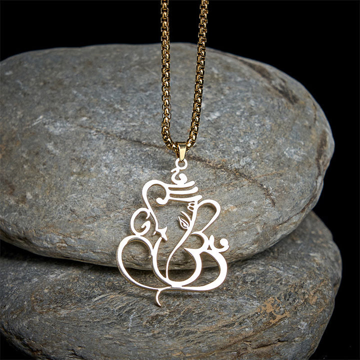 Buddha Stones Ganesh Elephant Stainless Steel Protection Necklace Pendant - image 1