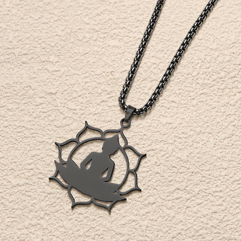 Buddha Stones Vintage Lotus Sitting Buddha Design Stainless Steel Enlightenment Necklace Pendant - image 15