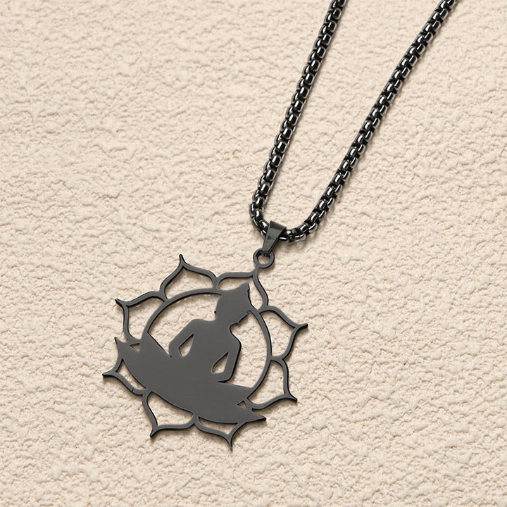 Buddha Stones Vintage Lotus Sitting Buddha Design Stainless Steel Enlightenment Necklace Pendant - image 15