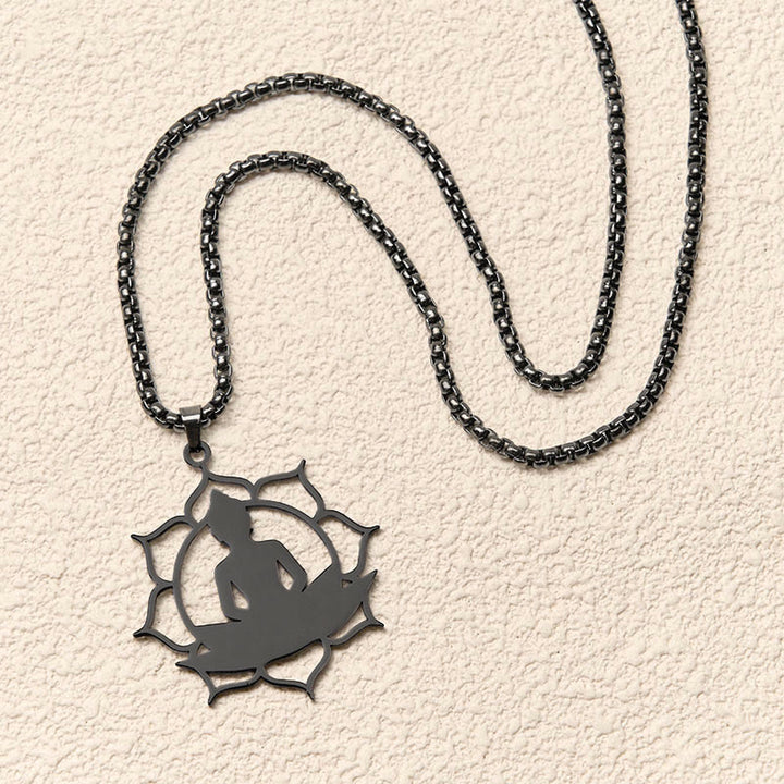 Buddha Stones Vintage Lotus Sitting Buddha Design Stainless Steel Enlightenment Necklace Pendant - image 16