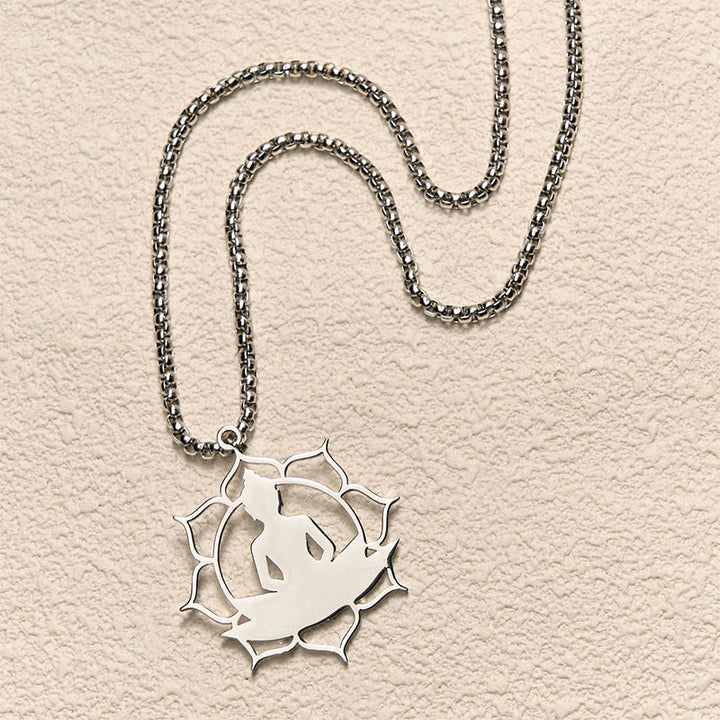 Buddha Stones Vintage Lotus Sitting Buddha Design Stainless Steel Enlightenment Necklace Pendant - image 10