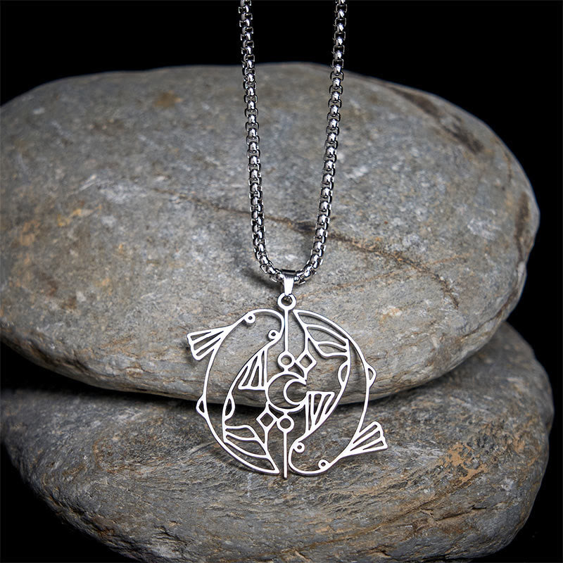 Buddha Stones Vintage Koi Fish Hollow Design Stainless Steel Luck Necklace Pendant - image 1