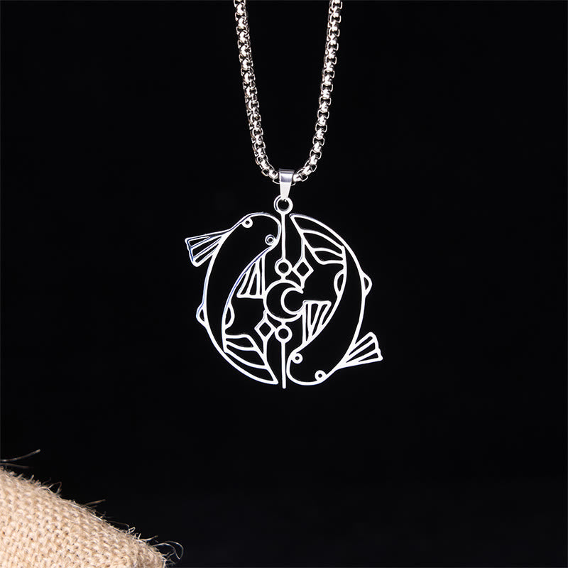 Buddha Stones Vintage Koi Fish Hollow Design Stainless Steel Luck Necklace Pendant - Silver - image 0
