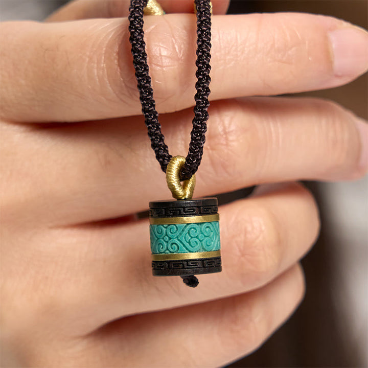 Buddha Stones Ebony Wood Turquoise Cylinder Peace Necklace Pendant - Ebony Wood - image 0