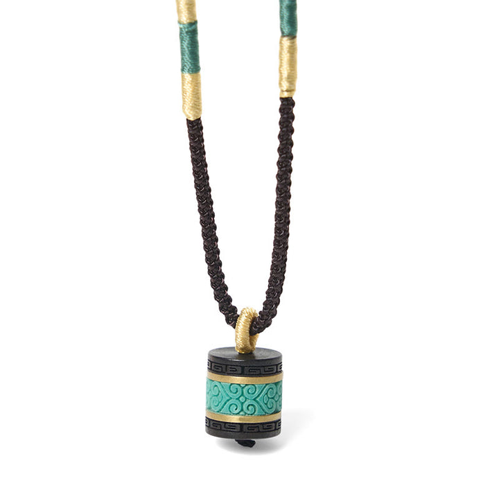 Buddha Stones Ebony Wood Turquoise Cylinder Peace Necklace Pendant - image 6