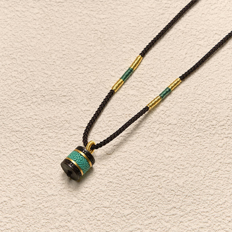 Buddha Stones Ebony Wood Turquoise Cylinder Peace Necklace Pendant - image 3