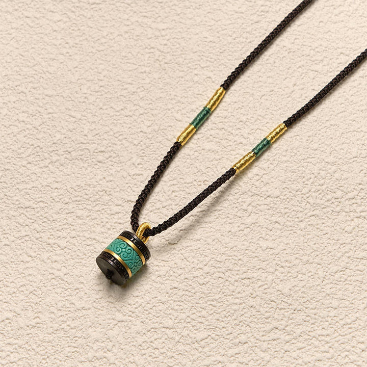 Buddha Stones Ebony Wood Turquoise Cylinder Peace Necklace Pendant - image 3