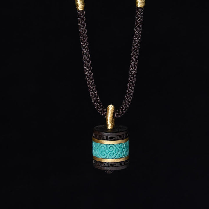 Buddha Stones Ebony Wood Turquoise Cylinder Peace Necklace Pendant - image 2