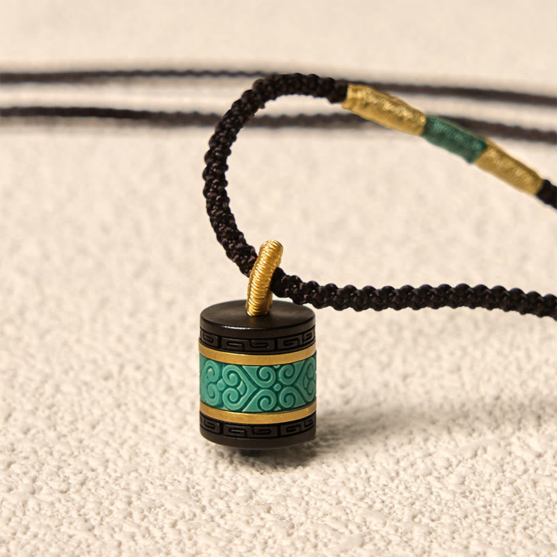 Buddha Stones Ebony Wood Turquoise Cylinder Peace Necklace Pendant - image 5