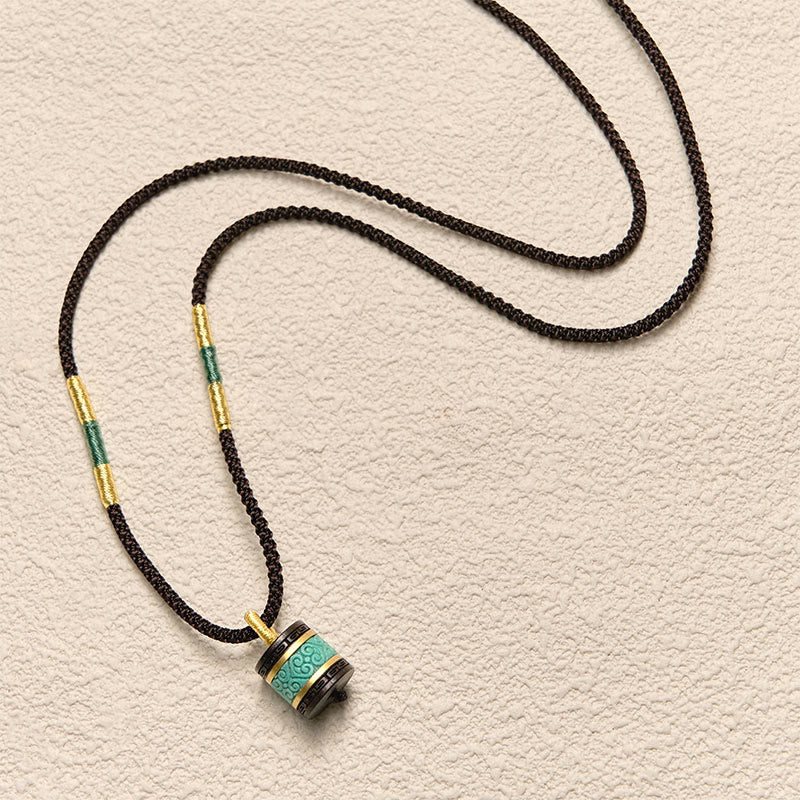 Buddha Stones Ebony Wood Turquoise Cylinder Peace Necklace Pendant - image 4