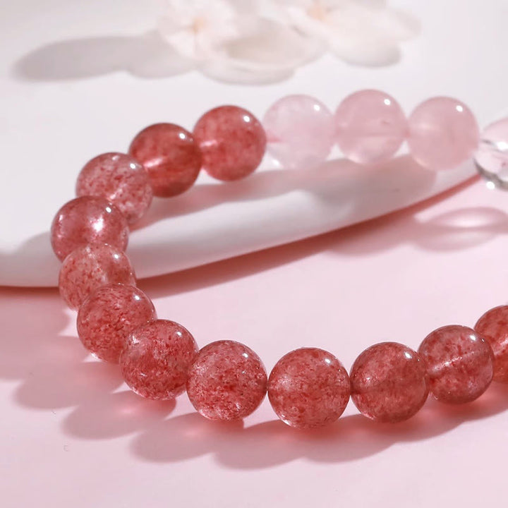 Buddha Stones Amethyst Rose Quartz Strawberry Quartz Good Luck Charm Bracelet - image 20