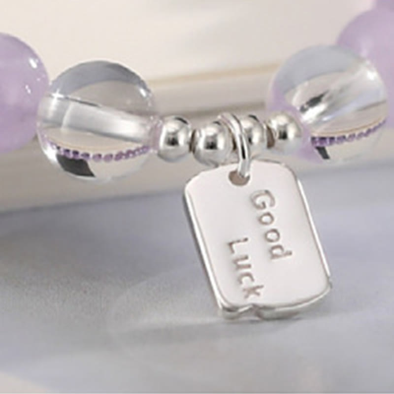 Buddha Stones Amethyst Rose Quartz Strawberry Quartz Good Luck Charm Bracelet - image 10