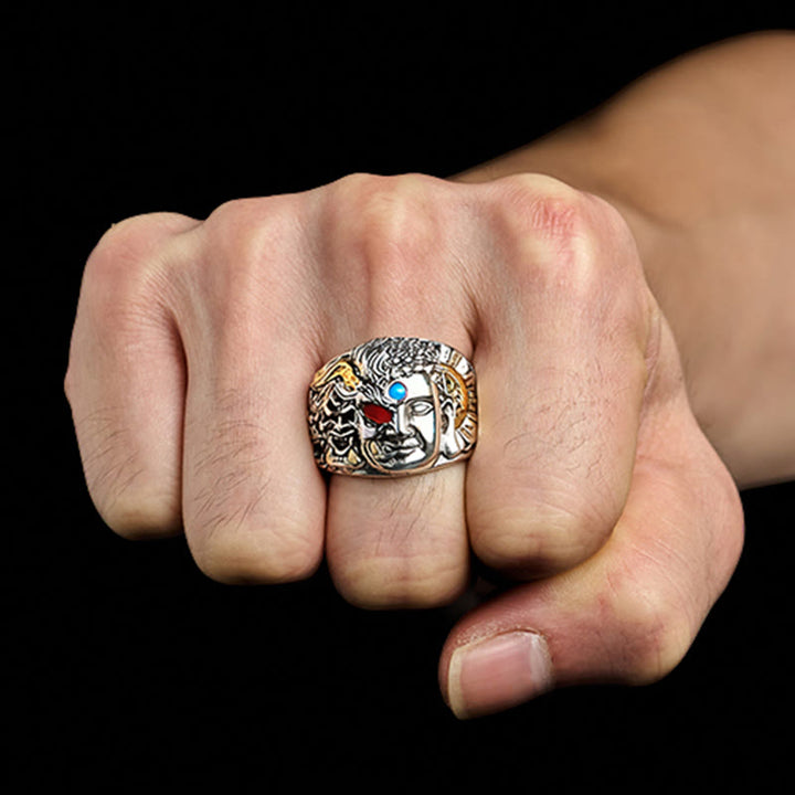 Buddha Stones Half Demon Half Buddha Lotus Copper Serenity Adjustable Ring - image 2