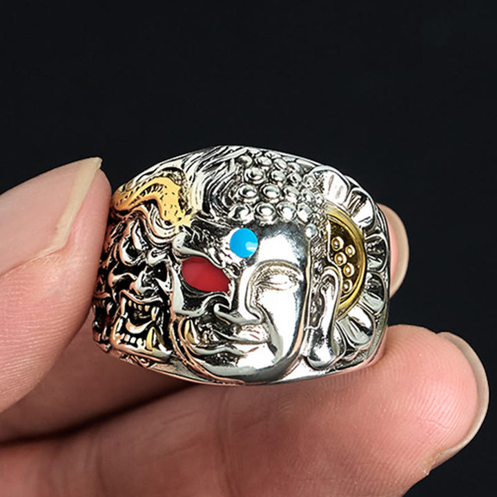 Buddha Stones Half Demon Half Buddha Lotus Copper Serenity Adjustable Ring - image 1