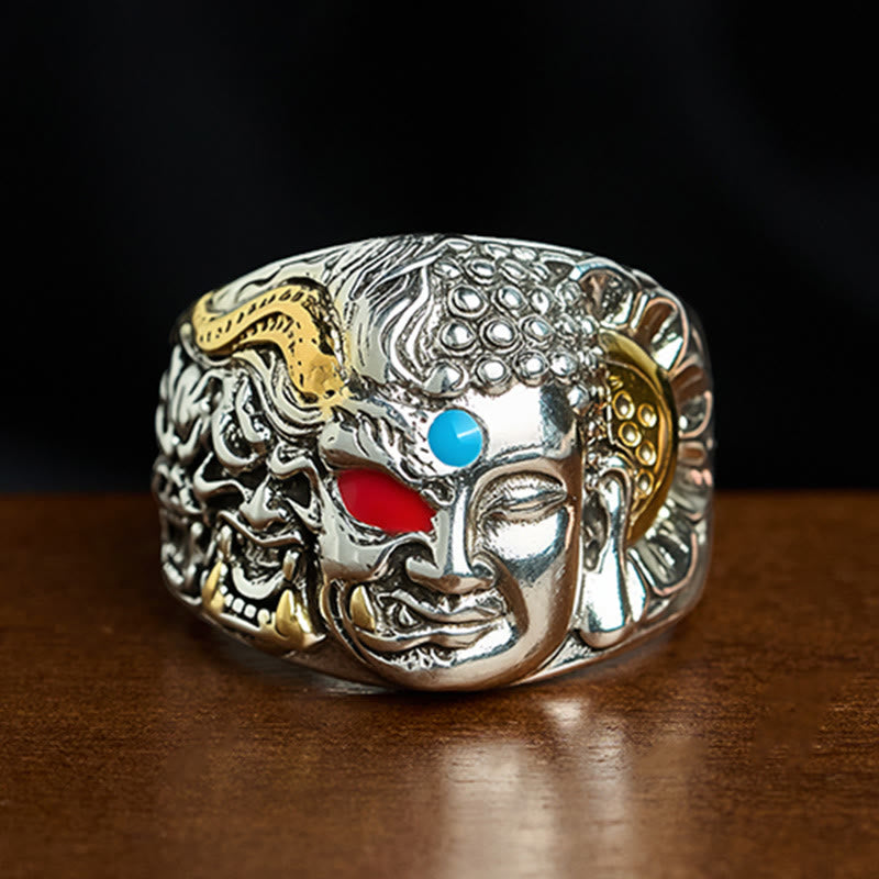 Buddha Stones Half Demon Half Buddha Lotus Copper Serenity Adjustable Ring - US10 (20 mm) - image 0