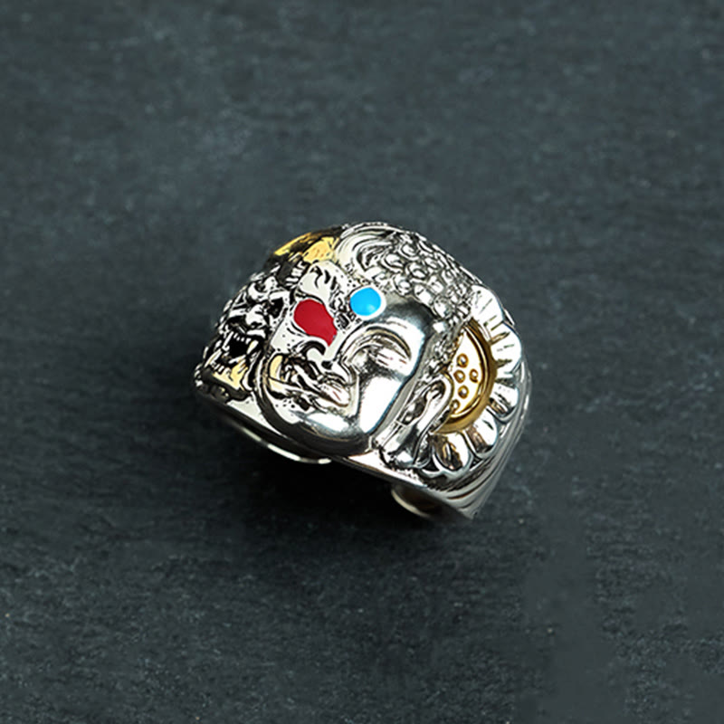 Buddha Stones Half Demon Half Buddha Lotus Copper Serenity Adjustable Ring - image 3