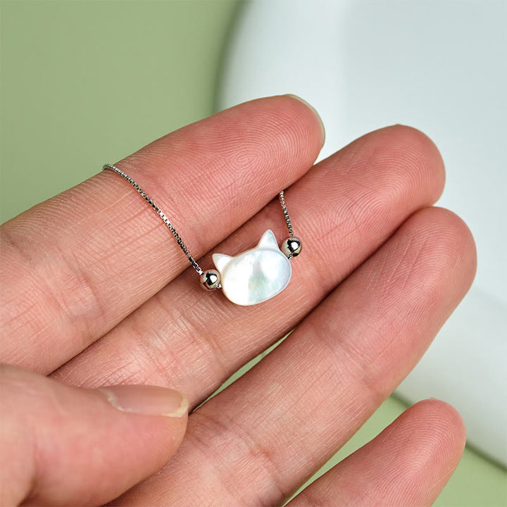 Buddha Stones 925 Sterling Silver Tridacna Stone Cat Head Blessing Chain Bracelet - image 11