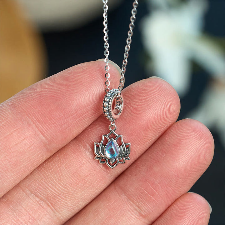 Buddha Stones 925 Sterling Silver Lotus Design Moonstone Healing Necklace Pendant - image 3