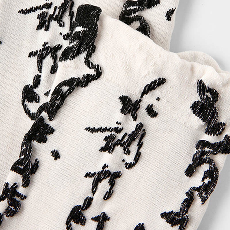 Buddha Stones Chinese Calligraphy Color Matching Pattern Micro Crew Women Cotton Socks - image 10