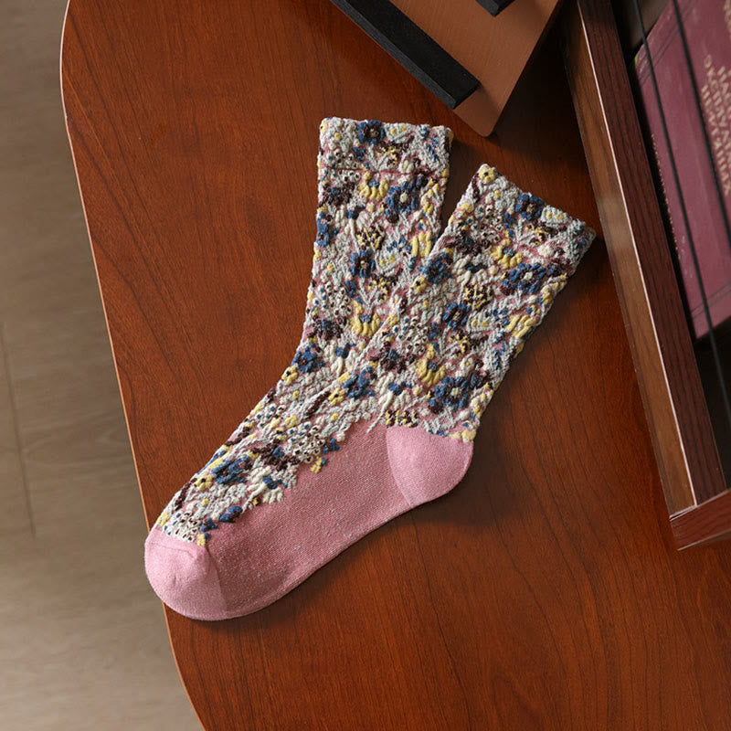 Buddha Stones Ethnic Textured Floral Pattern Women's Micro Crew Cotton Socks - LightPink - One Size Fits Most (US4–9，EU34–39，UK/AU2.5-6，Asia22-24.5cm) - image 12