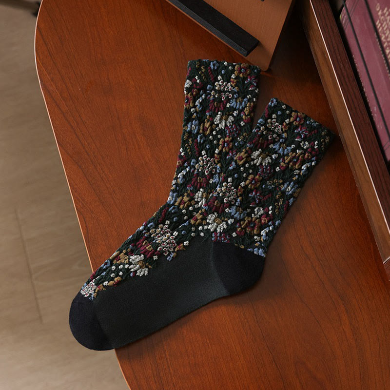 Buddha Stones Ethnic Textured Floral Pattern Women's Micro Crew Cotton Socks - Black - One Size Fits Most (US4–9，EU34–39，UK/AU2.5-6，Asia22-24.5cm) - image 5