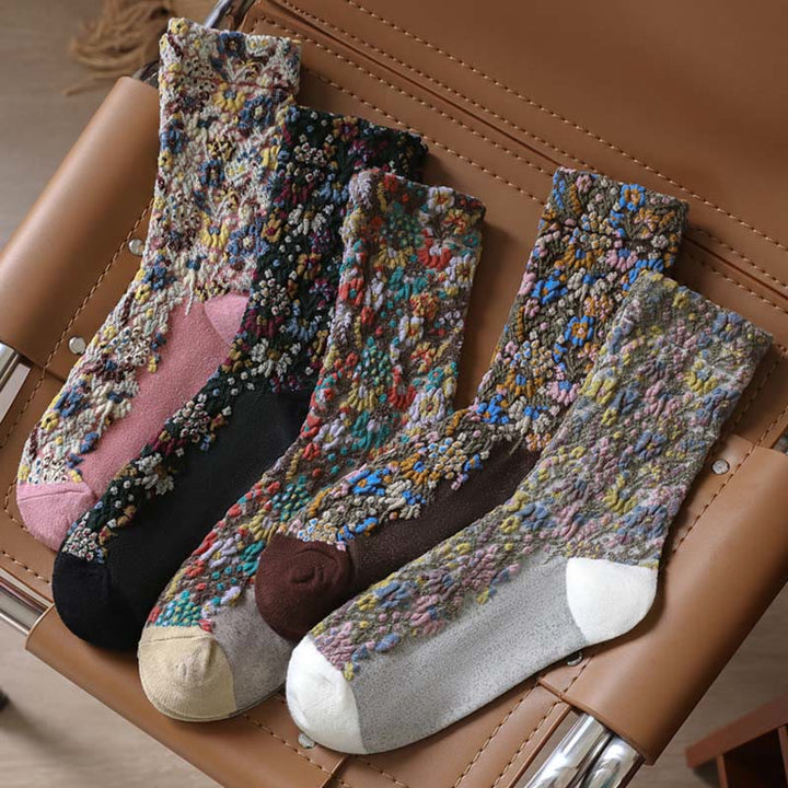 Buddha Stones Ethnic Textured Floral Pattern Women's Micro Crew Cotton Socks - image 17