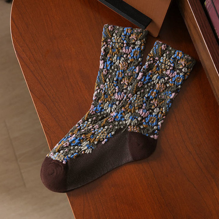 Buddha Stones Ethnic Textured Floral Pattern Women's Micro Crew Cotton Socks - SaddleBrown - One Size Fits Most (US4–9，EU34–39，UK/AU2.5-6，Asia22-24.5cm) - image 3