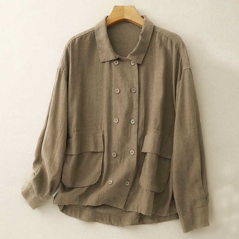 Buddha Stones Double‑Breasted Design Long Sleeve Women's Cotton Jacket With Pockets - Peru - US14，UK/AU18，EU46 (2XL) - image 1