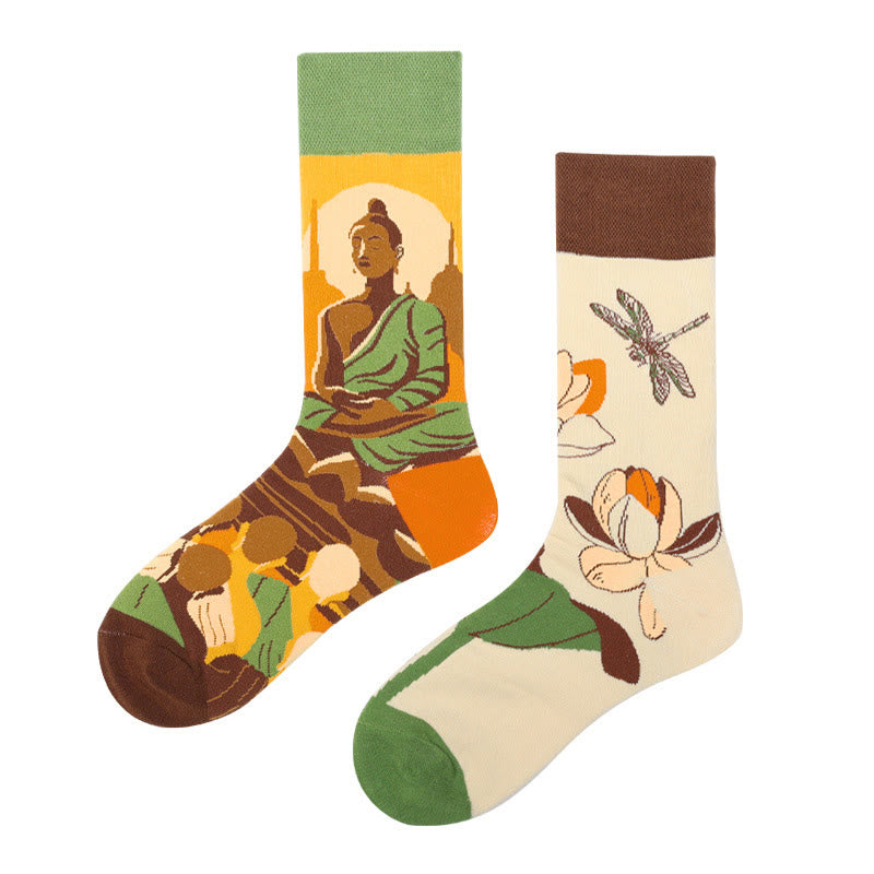 Buddha Stones Casual Meditative Buddha Lotus Dragonfly Micro Crew Women's Socks - image 1