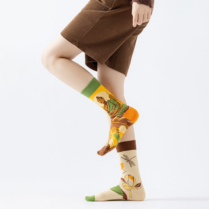 Buddha Stones "Be Here Now" Casual Buddha Lotus Dragonfly Women's Socks Includes Gift Message Card - image 6